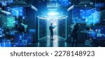 Small photo of Data center and digital technology concept. Communication network. Science technology. Wide angle visual for banners or advertisements.