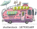 A Drawing Of Camper Van With...