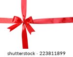shiny red ribbon with bow... | Shutterstock . vector #223811899