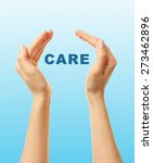 female hands with word care on... | Shutterstock . vector #273462896