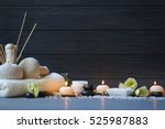 Spa treatments on blue wooden table