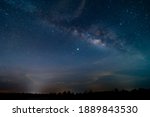 Small photo of beautiful, wide blue night sky with stars and Milky way galaxy. Astronomy, orientation, clear sky concept and background.