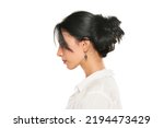 Woman with hair clip on white...