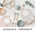 Flat Lay Cute Baby Plate And...