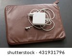 Laptop computer white charger brown leather case bag