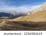 Scenic view of Dolomites mountains, Passo Sella, Trentino-Alto-Adige, Italy