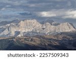 Scenic view of Dolomites mountains, view from Passo Sella, Trentino-Alto-Adige, Italy