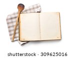 open recipe book on white background