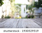 Table surface view with blur garden background