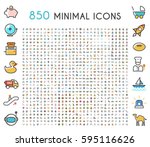 set of 850 minimalistic solid... | Shutterstock .eps vector #595116626