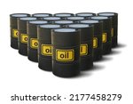 Small photo of Industrial Concept black oil barrel Industrial oil drums or chemical drums stacked up chemical drums tank containers of dangerous waste hydrocarbon tanks of black oil tanks isolated with clipping path