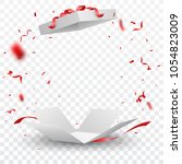 open box with red confetti  ... | Shutterstock .eps vector #1054823009