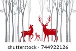 Red Christmas Deer With Birch...