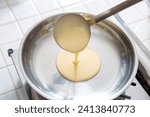 making pancakes, frying in a frying pan, kitchen, cooking, pancakes