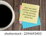 Colorful sticky note of coffee mug with positive life inspirational quotes