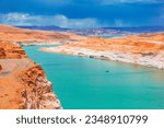 Lake Powell with turquiose water and blue sky beautiful landscape 