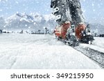 blue background of winter mountains and skis 