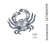 vintage engraved crab... | Shutterstock .eps vector #1674834559