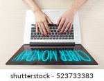 Top view of hand typing on laptop keyboard, Cyber Monday Shopping