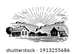village with fields and sun | Shutterstock .eps vector #1913255686