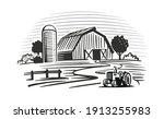 farm with trees and tractor... | Shutterstock .eps vector #1913255983