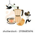 two people make coffee for... | Shutterstock .eps vector #1938685696