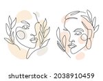 womens faces one line art with... | Shutterstock .eps vector #2038910459