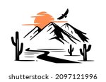 cactus landscape with mountain... | Shutterstock .eps vector #2097121996