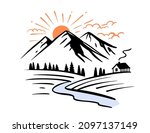 mountain landscape and wooden... | Shutterstock .eps vector #2097137149