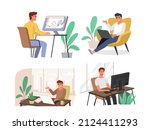 male freelancer at home working.... | Shutterstock .eps vector #2124411293