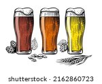set beer in glass mugs. light ... | Shutterstock .eps vector #2162860723