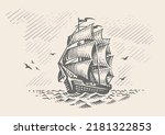Sailing Ship Sketch. Old...