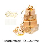 beautiful  gift box in gold... | Shutterstock . vector #158650790