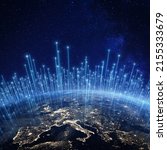 Small photo of Global communication network above Europe viewed from space. Internet cellular connection and satellite telecommunication technology around the world. Elements from NASA.