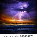 Lightning And Storm On Sea To...