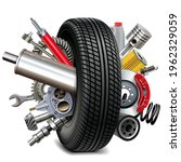 vector car parts with tire... | Shutterstock .eps vector #1962329059