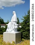 Small photo of KALININGRAD REGION, RUSSIA - JUNE 22, 2019: St. Elisaveta sculpture, side view. St. Elisavetinsk Women's Monastery