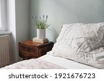 bedroom closeup view. striped... | Shutterstock . vector #1921676723