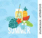 hand drawn summer greeting card ... | Shutterstock .eps vector #659684143