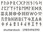 Runes. Complete collection of runic letters, which were used in Germanic languages. Ancient magic signs of Nordic culture. Scandinavian futhark, Anglo-Saxon variant futhorc and several abstract runes.