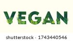 Vegan food typography with paper cut illustration of leaves and plants, can be used for advertising, posters, events, brochure, leaflet, website and photography purpose.