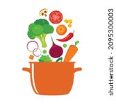 vegetables flying into the pot... | Shutterstock .eps vector #2095300003