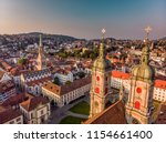 Beautiful Aerial View of St. Gallen Cityscape Skyline, Abbey Cathedral of Saint Gall in Switzerland