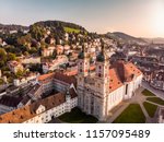 Beautiful Aerial View of St. Gallen Cityscape Skyline, Abbey Cathedral of Saint Gall in Switzerland