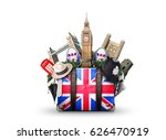 England, vintage suitcase with British flag