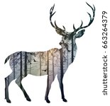 silhouette of a deer. inside it ... | Shutterstock .eps vector #663264379