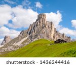 Passo Giau with Mount Gusela on the background, Dolomites, or Dolomiti Mountains, Italy.