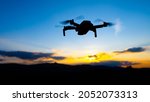 Drone Silhouette At Sunset Time....