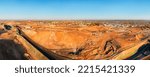 Small photo of Elevated view over open pit raw materials mine in Broken Hill silver city of Australia - wide aerial panorama to Line of Lode