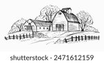 Landscape House Farm .Hand-drawn vector illustration.